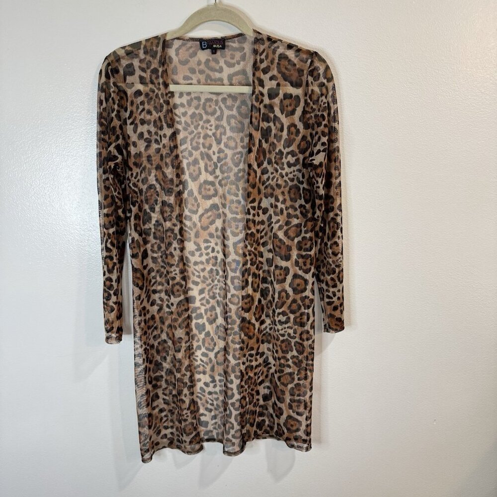 Vintage 90s Y2K Cardigan Sweater XL Leopard Mesh Sheer Rave Festival Gothic